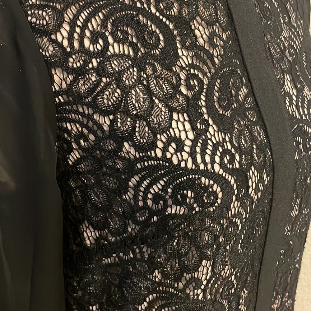 London Times Lace Overlay‎ Black Sheer Arms Size 8 Career Lined - Picture 2 of 6
